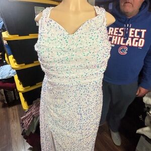 White iridescent long padded bra bridal dress sequins xl waist 15/16” whimsical